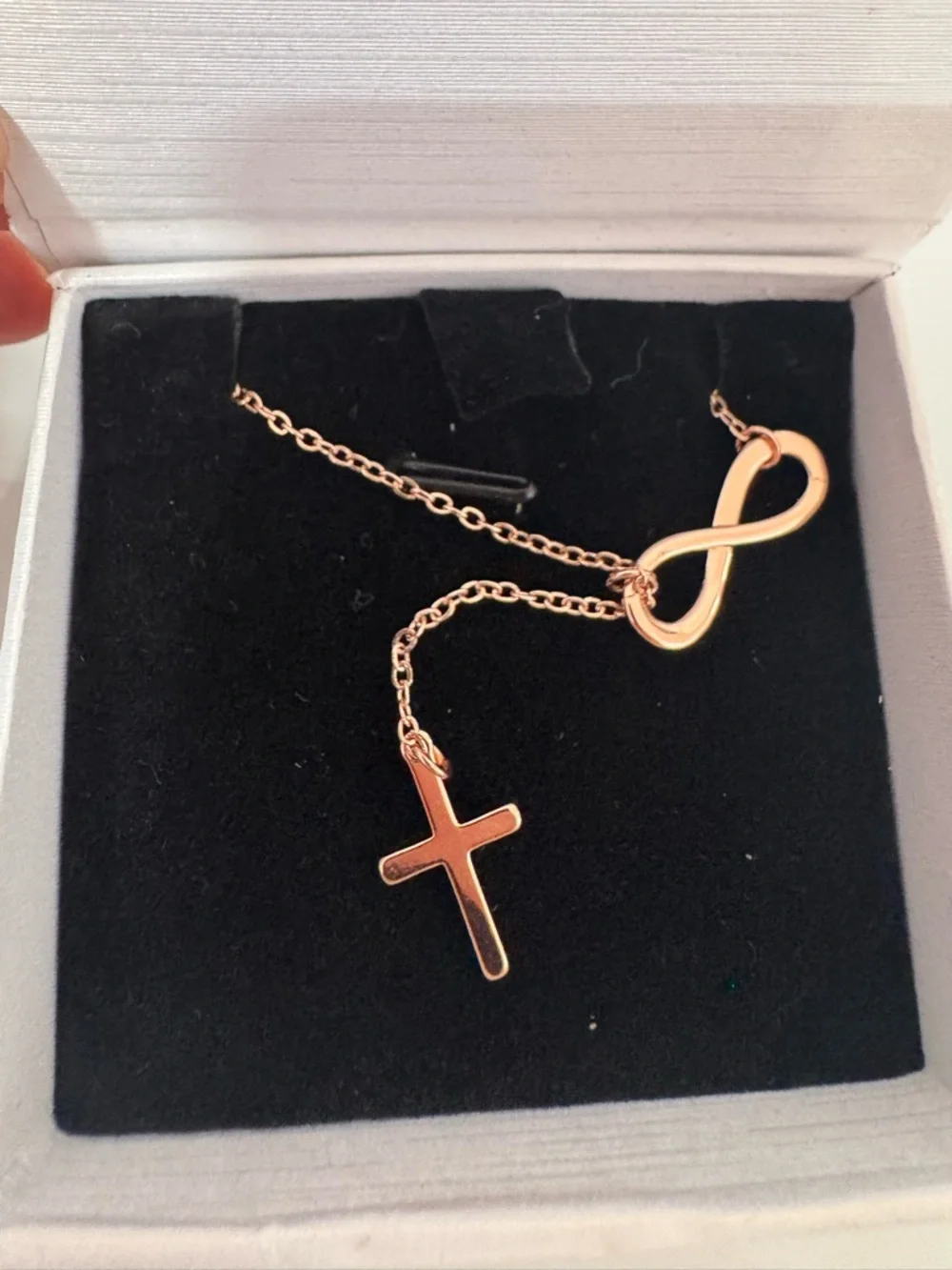 Mint&Lily Infinity & Cross Pendant Necklace in Rose Gold